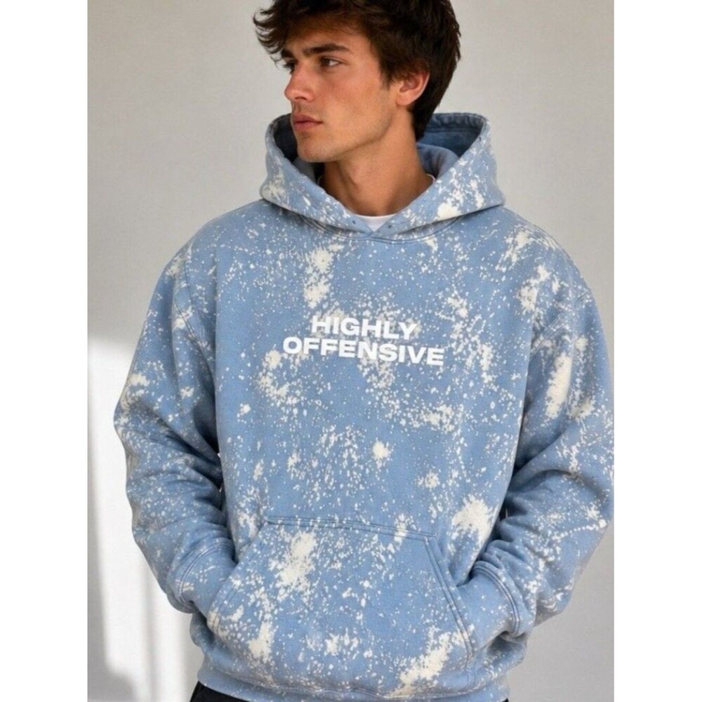 Highly Offensive Light Blue Hoodie Acid Wash Funny Sarcastic 90s aesthetic humor